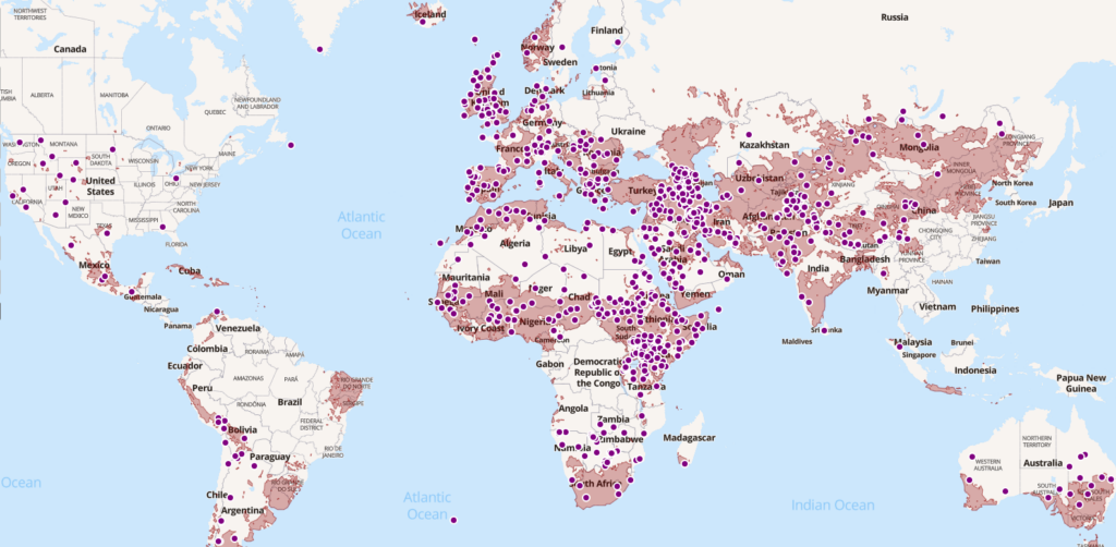 Map of world sheep distribution and pastoralist groups that keep sheep